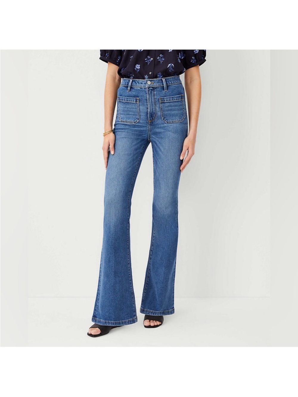 Ann Taylor High Rise Patch Pocket Flare Leg Denim Jeans
